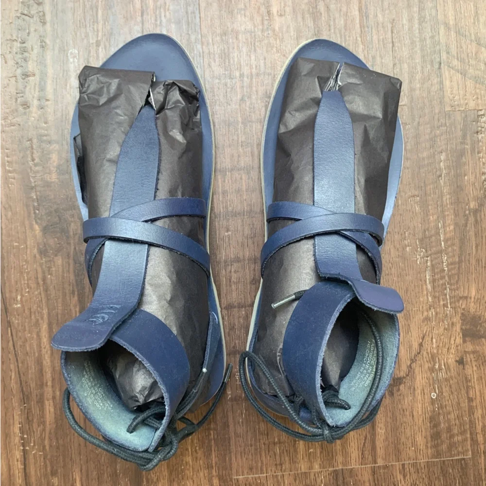 NEW Free People Vacation Day Leather Wrap Sandal Denim Blue Size 8.5 - Picture 5 of 11
